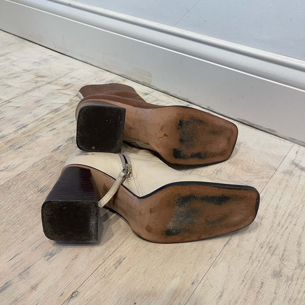 ALOHAS Cream and Brown Heeled Boots - Picture 8 of 10